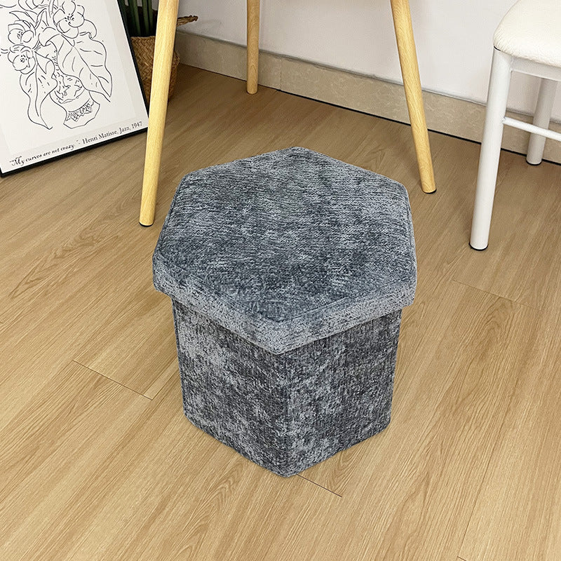 Hexagon-Shaped Flannel Storage Stool – Durable Build, Effortless Folding & Quick Assembly, Perfect for Living Room and Bedroom Use