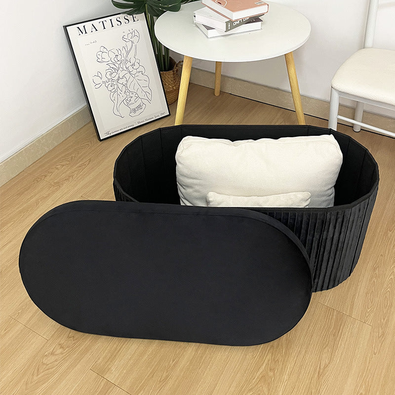 Portable Sturdy Oval Storage Stool - 30"×15"×15", Soft Dutch Velvet with Exquisite Pleating, Elegant Look, High Elasticity for Home Cozy Seating