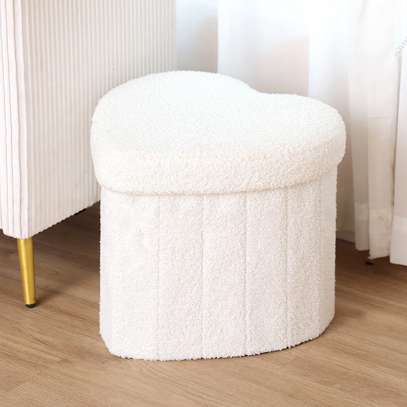 Foldable Heart-Shaped Teddy Fleece Storage Stool – Space-Saving Design for Trendy Home Organization