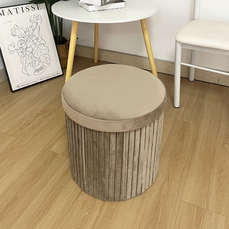 Sturdy & Comfortable Round Ruffled Dutch Velvet Storage Ottoman - 38cm Diameter x 38cm Height