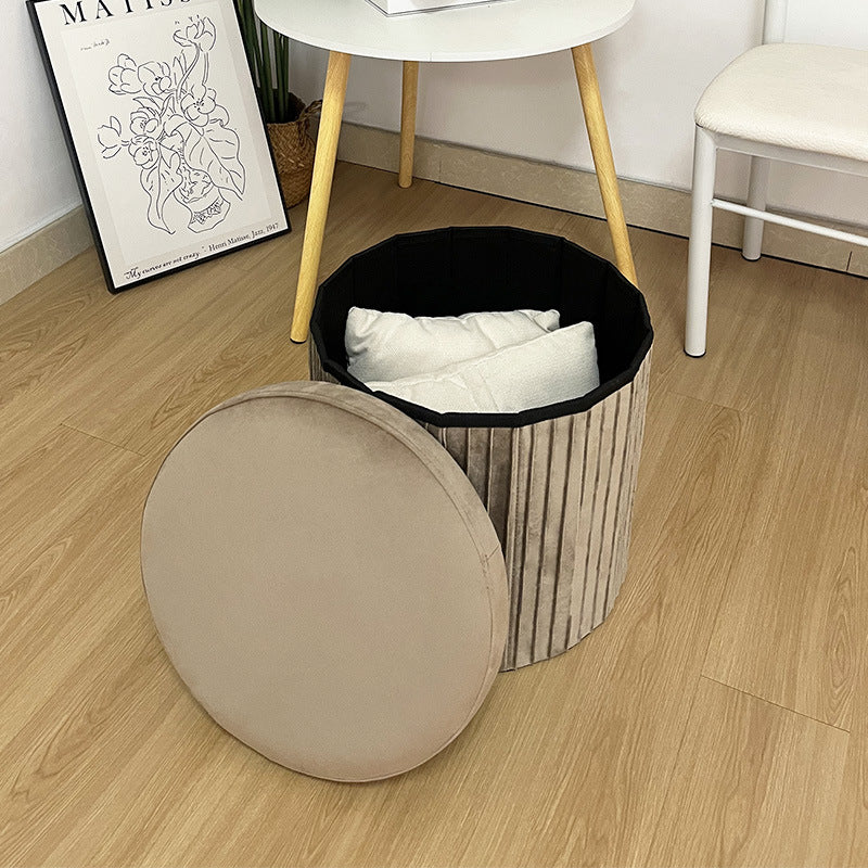 Sturdy & Comfortable Round Ruffled Dutch Velvet Storage Ottoman - 38cm Diameter x 38cm Height