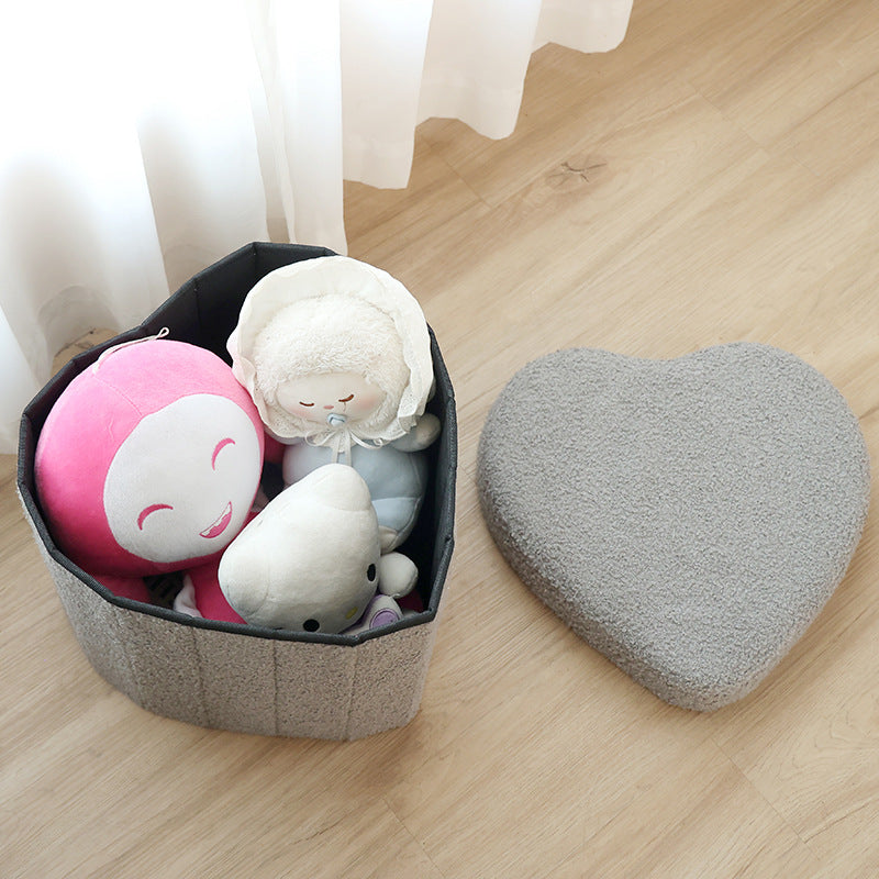 Foldable Heart-Shaped Teddy Fleece Storage Stool – Space-Saving Design for Trendy Home Organization