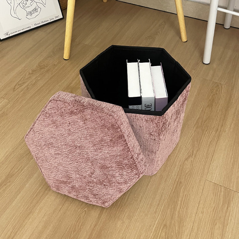 Hexagon-Shaped Flannel Storage Stool – Durable Build, Effortless Folding & Quick Assembly, Perfect for Living Room and Bedroom Use