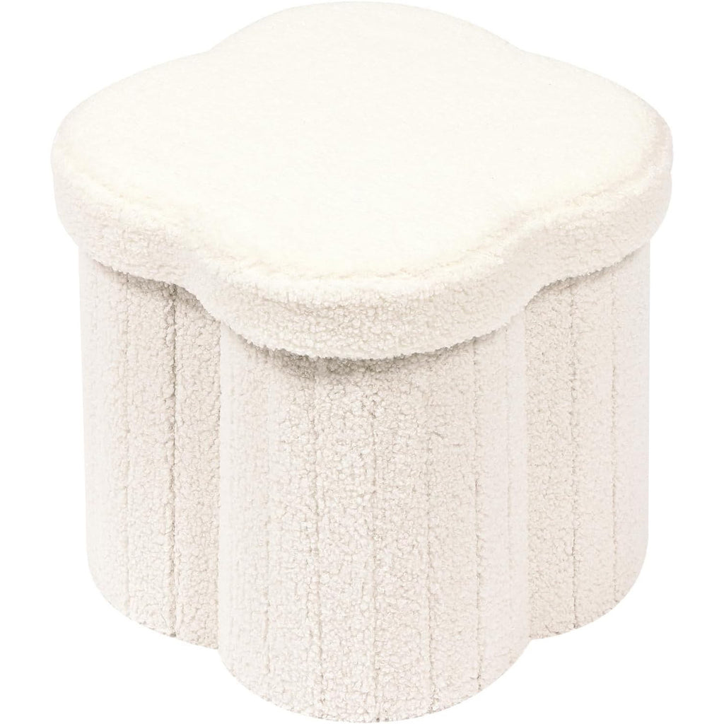 Soft Teddy Fleece Storage Stool with Clover Design – Durable Build, Effortless Folding & Quick Assembly for Living Room/Bedroom