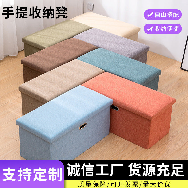 Large Foldable Storage Ottoman Bench with Handles – Durable Linen Fabric, Spacious Hidden Compartment, Perfect as Footrest, Extra Seating, or Entryway Bench for Small Spaces – Portable & Easy to Move