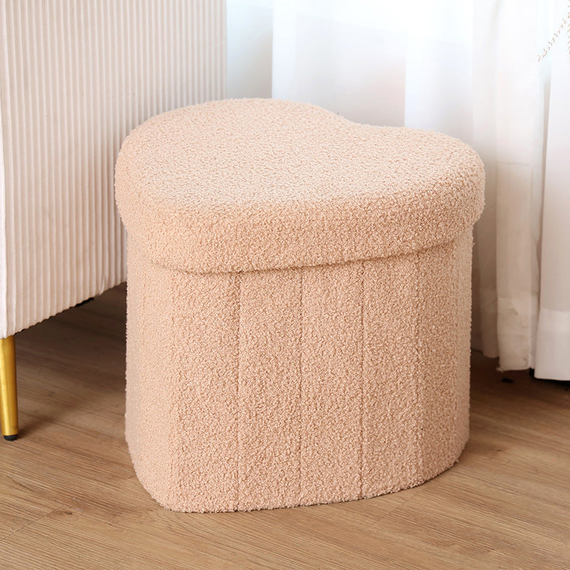 Foldable Heart-Shaped Teddy Fleece Storage Stool – Space-Saving Design for Trendy Home Organization
