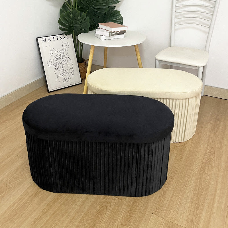 Portable Sturdy Oval Storage Stool - 30"×15"×15", Soft Dutch Velvet with Exquisite Pleating, Elegant Look, High Elasticity for Home Cozy Seating