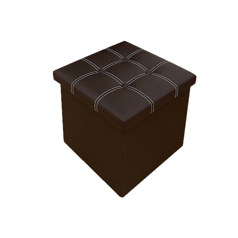 15"×15"×15" Leather Storage Ottoman - White Double Stitching, Snap Buttons, Sturdy, Soft Comfort, Compact & Portable