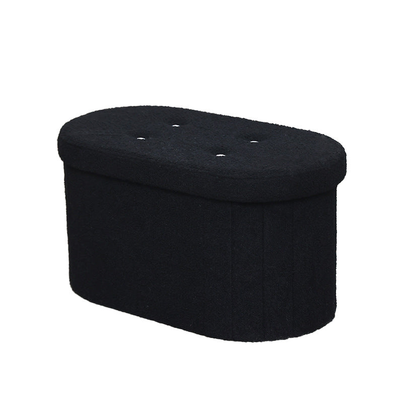 Elegant Oval-Shaped Storage Ottoman: Soft White Teddy Fleece Upholstery with 4 Sparkling Crystal Buttons for Home Decoration & Practical Use