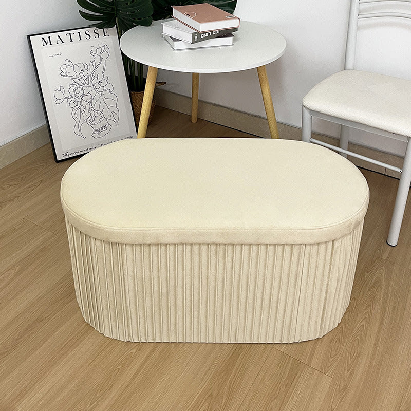 Portable Sturdy Oval Storage Stool - 30"×15"×15", Soft Dutch Velvet with Exquisite Pleating, Elegant Look, High Elasticity for Home Cozy Seating