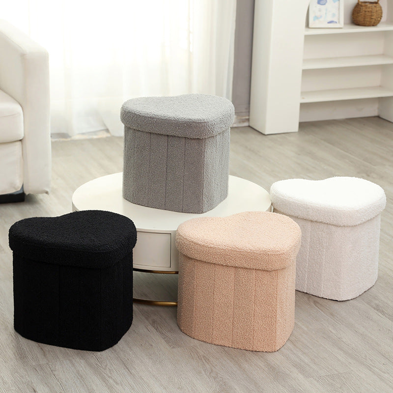 Foldable Heart-Shaped Teddy Fleece Storage Stool – Space-Saving Design for Trendy Home Organization