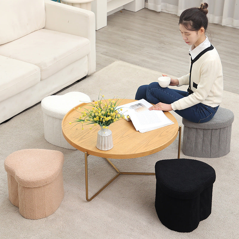Foldable Heart-Shaped Teddy Fleece Storage Stool – Space-Saving Design for Trendy Home Organization