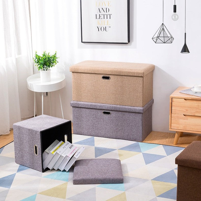 Large Foldable Storage Ottoman Bench with Handles – Durable Linen Fabric, Spacious Hidden Compartment, Perfect as Footrest, Extra Seating, or Entryway Bench for Small Spaces – Portable & Easy to Move