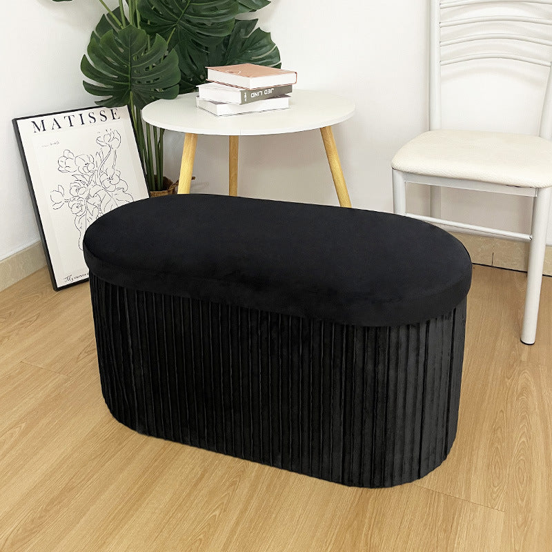Portable Sturdy Oval Storage Stool - 30"×15"×15", Soft Dutch Velvet with Exquisite Pleating, Elegant Look, High Elasticity for Home Cozy Seating