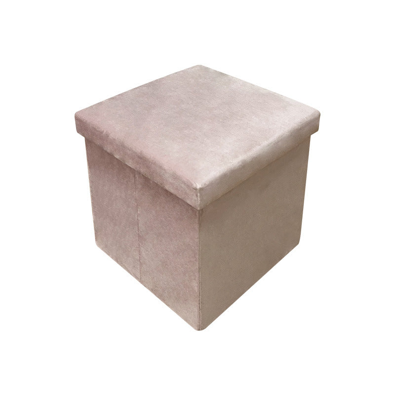 15"×15"×15" Leather and High Dutch Flannel Fabric Storage Ottoman with Snap Buttons, Sturdy, Soft Comfort, Compact & Portable