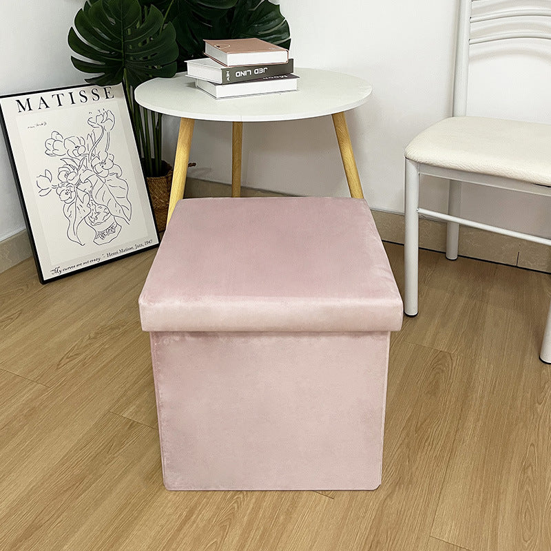 15"×15"×15" Leather and High Dutch Flannel Fabric Storage Ottoman with Snap Buttons, Sturdy, Soft Comfort, Compact & Portable