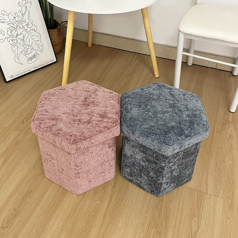 Hexagon-Shaped Flannel Storage Stool – Durable Build, Effortless Folding & Quick Assembly, Perfect for Living Room and Bedroom Use