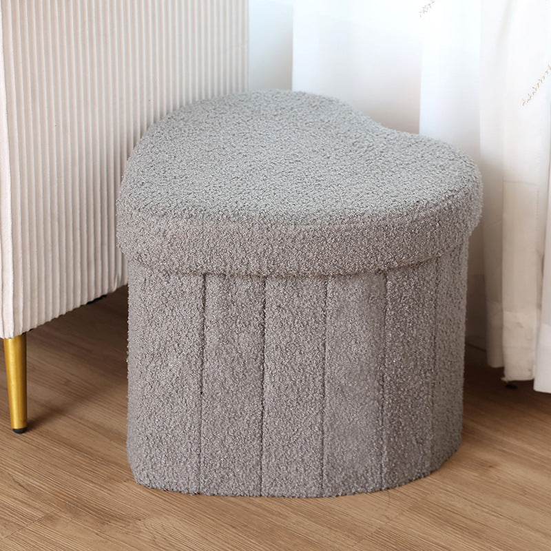 Foldable Heart-Shaped Teddy Fleece Storage Stool – Space-Saving Design for Trendy Home Organization