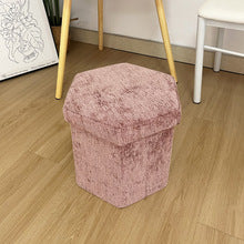 Hexagon-Shaped Flannel Storage Stool – Durable Build, Effortless Folding & Quick Assembly, Perfect for Living Room and Bedroom Use